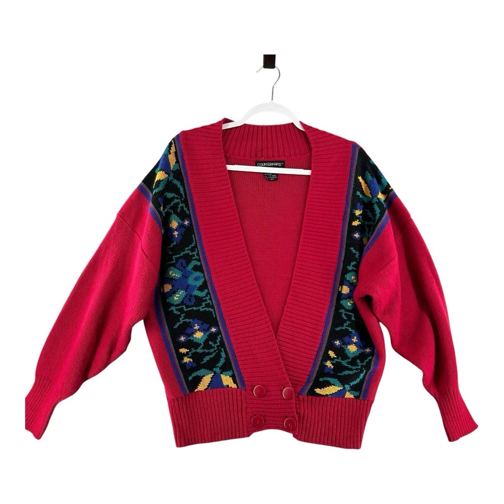 Vintage 80s Counterparts Cardigan Sweater Pink Womens Size Large‎ Made In Korea